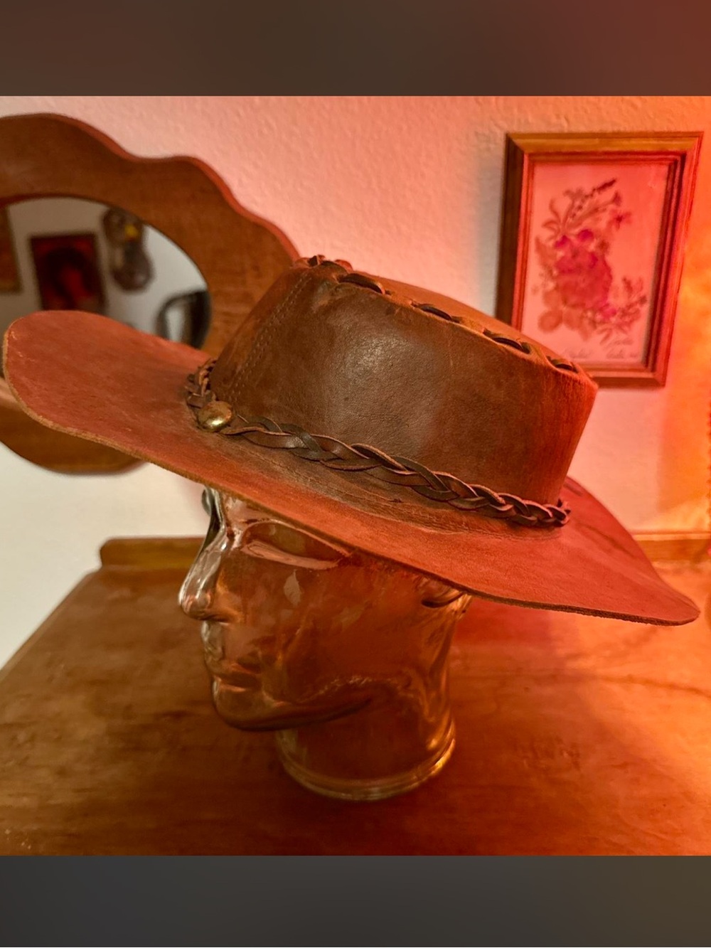 Vintage 60s 70s Leather Boho Hippie Hat Beautiful